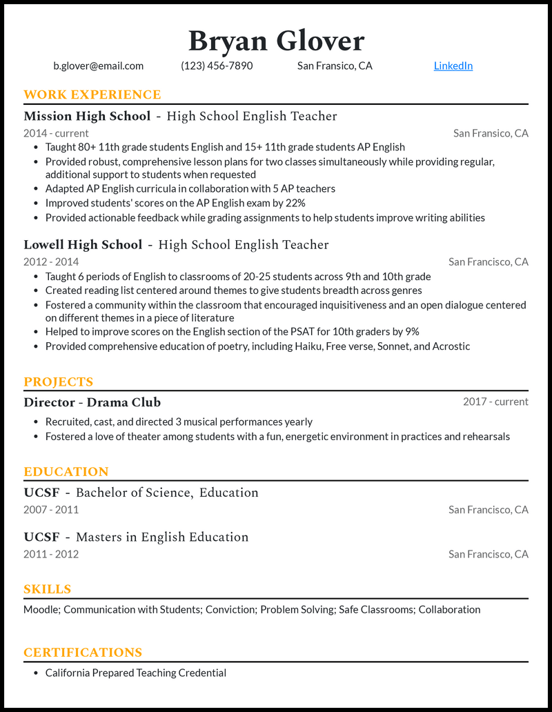3 Real High School Teacher Resume Examples That Work + Guide