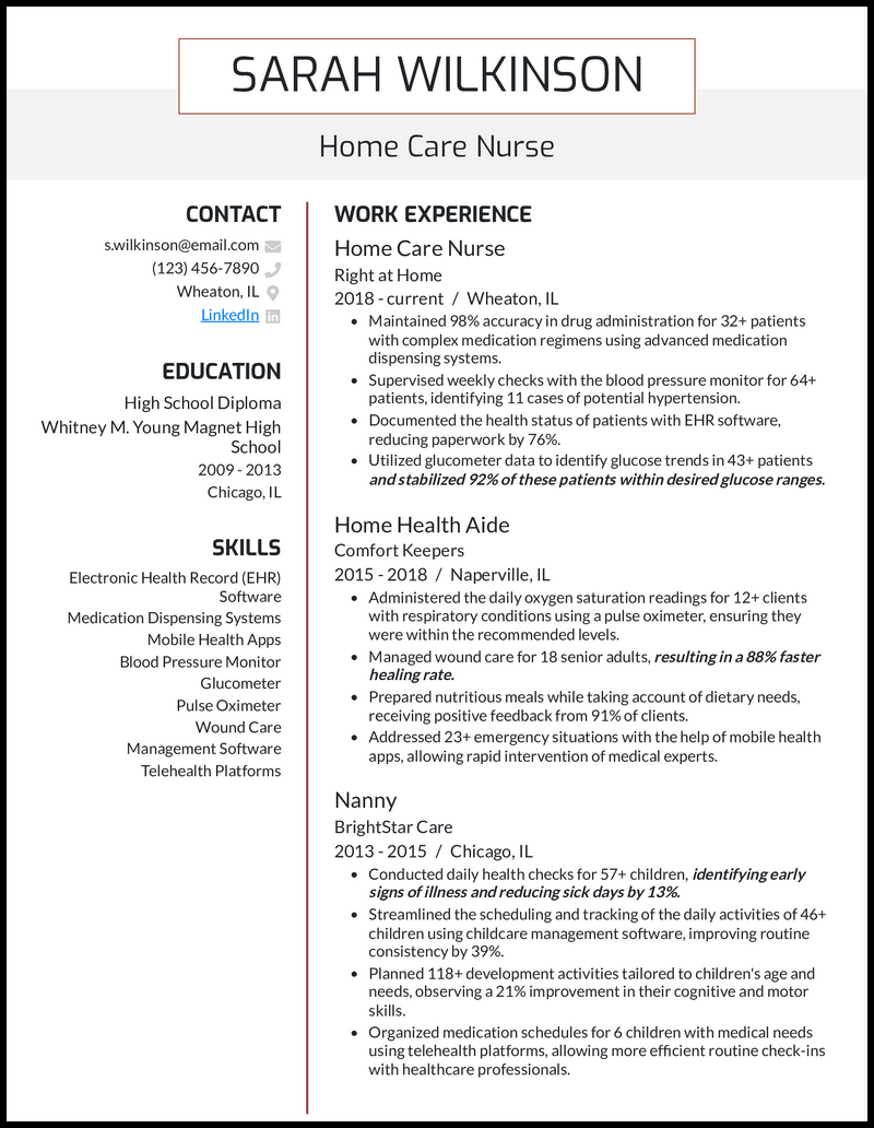 8 Home Health Aide Resume Examples - Home Care Nurse Red Brown Resume Example 