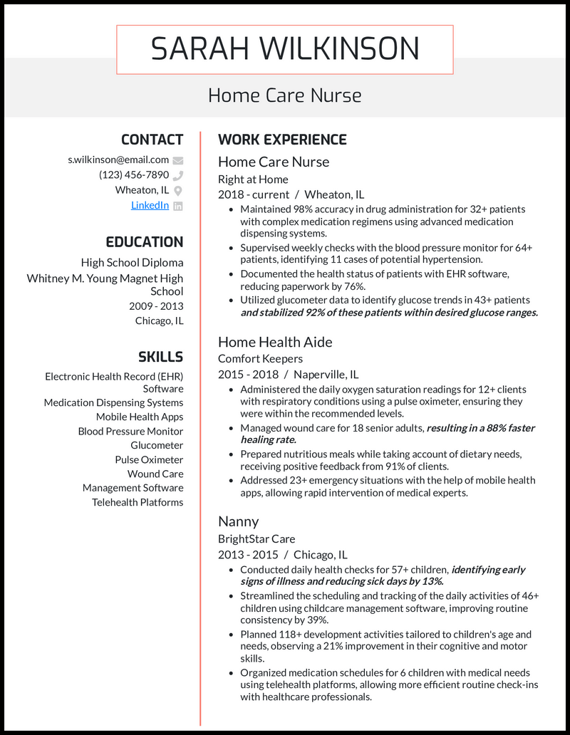 8 Home Health Aide Resume Examples - Home Care Nurse Salmon Resume Example 