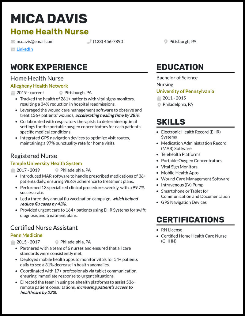 8 Home Health Aide Resume Examples - Home Health Nurse Olive Resume Example 