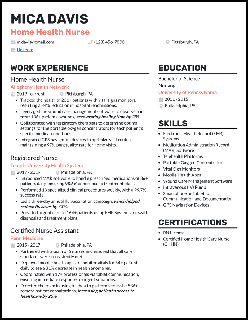 8 Home Health Aide Resume Examples - Home Health Nurse Salmon Resume Example 