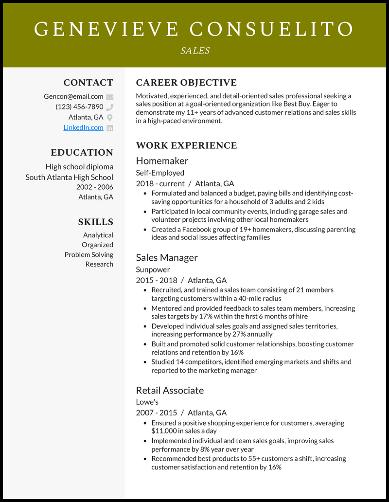 3 Homemaker Resume Examples That - Homemaker Olive Resume Example 