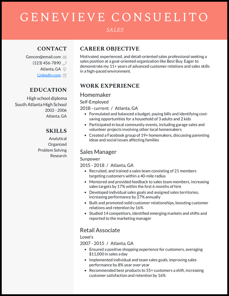 3 Homemaker Resume Examples That - Homemaker Salmon Resume Example