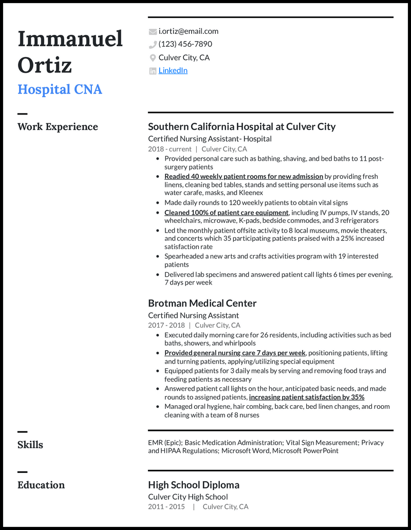 cna resume template microsoft word