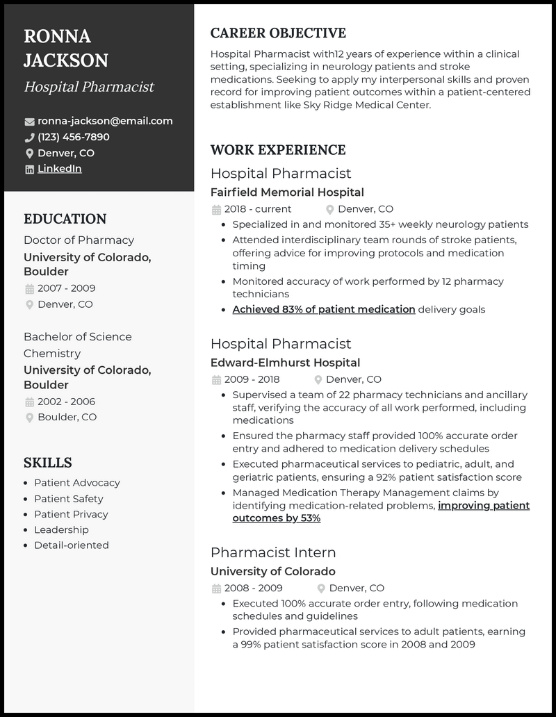 3 Hospital Pharmacist Resume Examples That Work in 2023