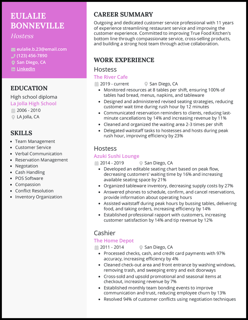 12 Hostess Resume Examples [& Templates]