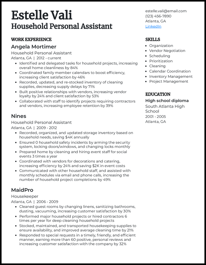 7 Personal Assistant Resume Examples - Household Personal Assistant Black Resume Example 