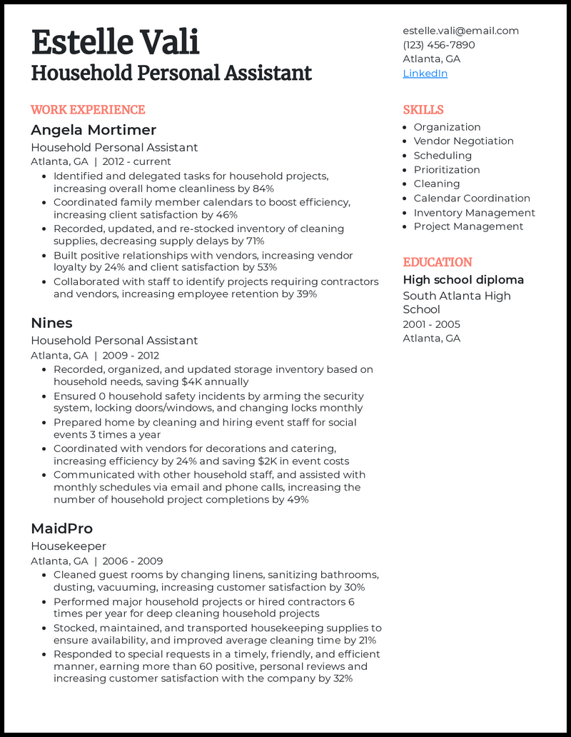 home assistant job description resume