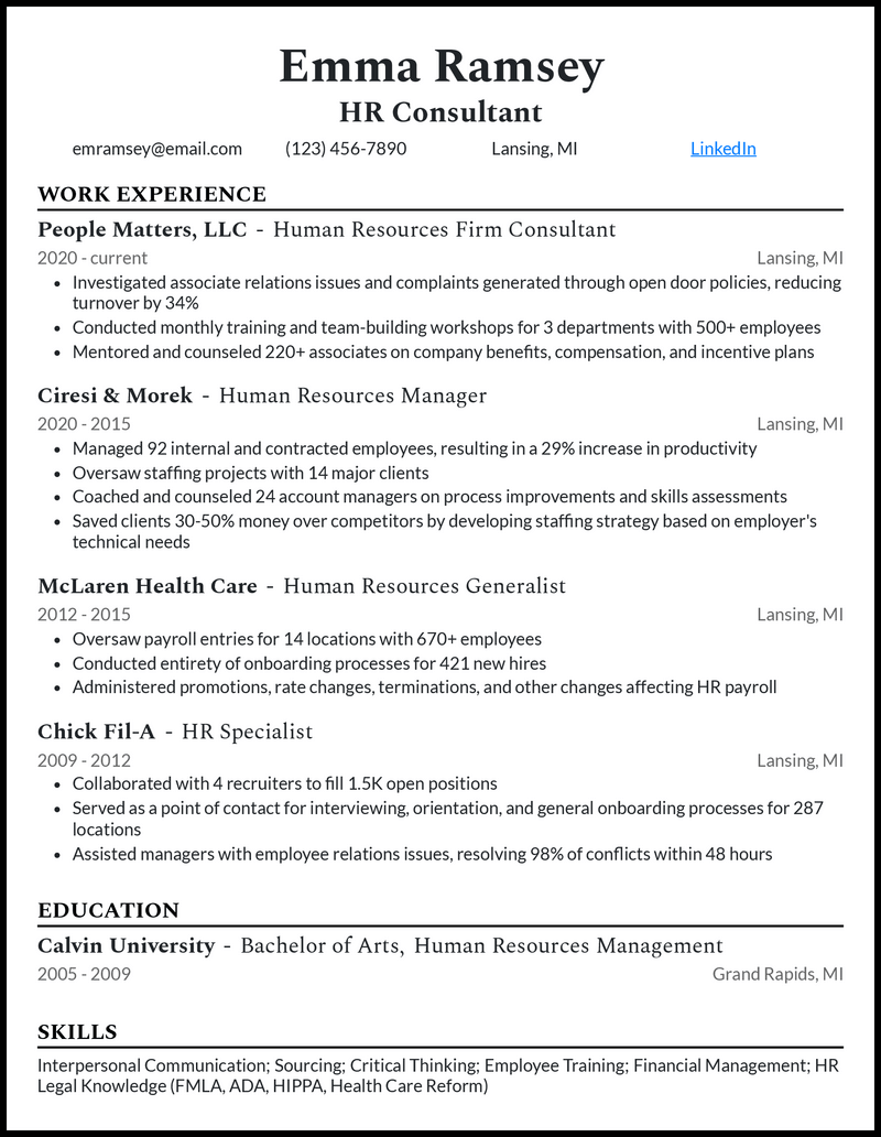 3 Hr Consultant Resume Examples For 2024