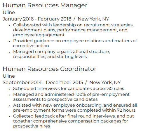 HR resume work experience