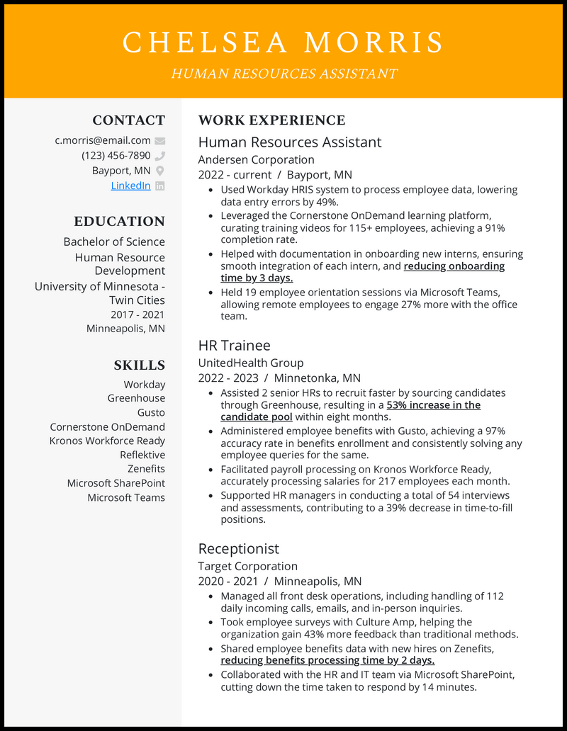 5 Human Resources HR Assistant - Human Resources Assistant 2 Yellow Resume Example