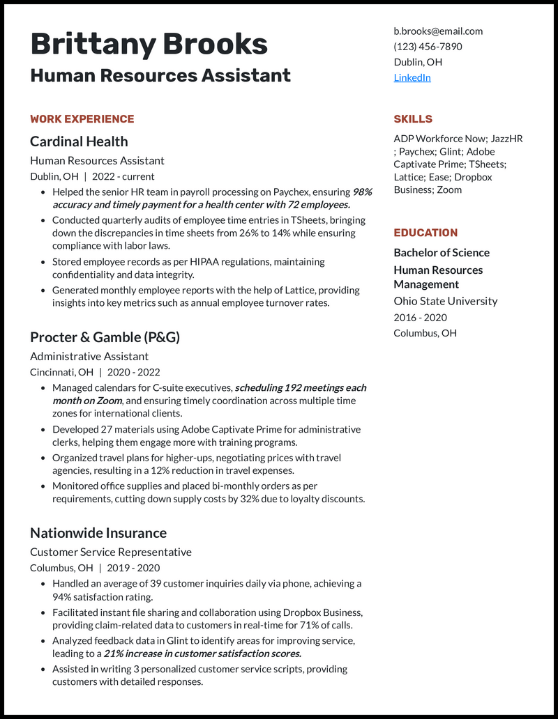5 Human Resources HR Assistant - Human Resources Assistant 4 Red Brown Resume Example