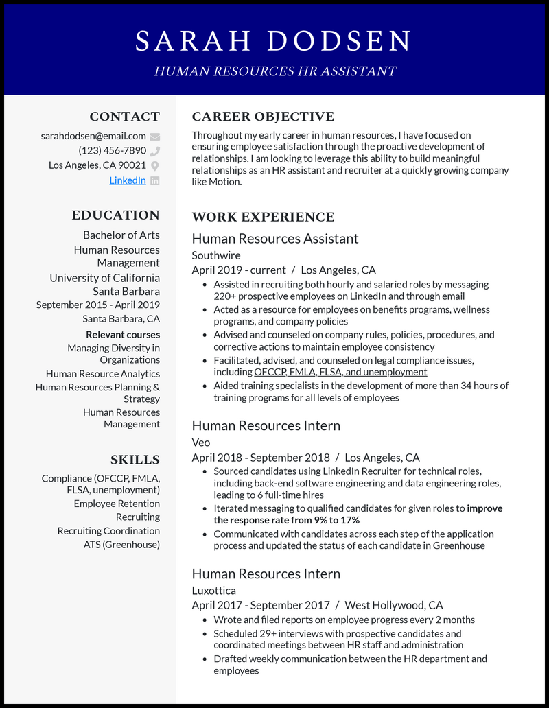 human resources assistant resume sample