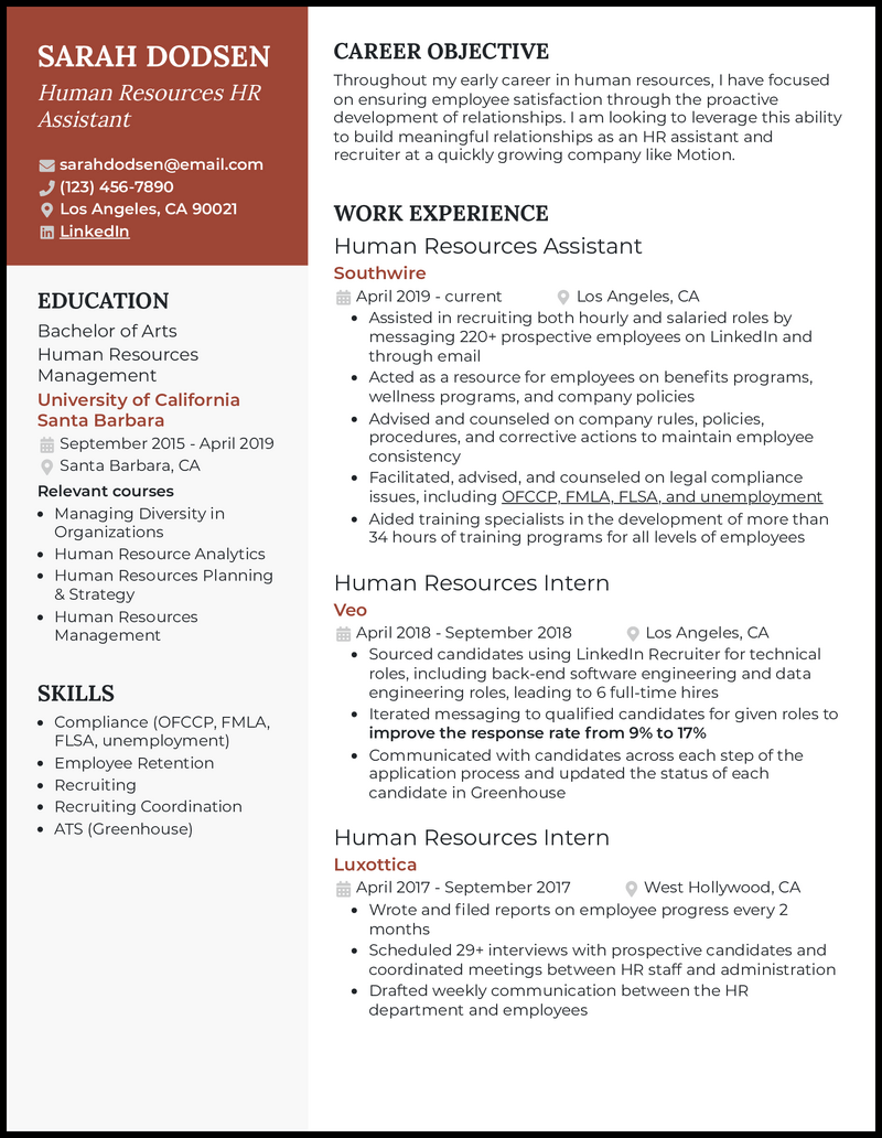 5 Human Resources HR Assistant - Human Resources Assistant Red Brown Resume Example 