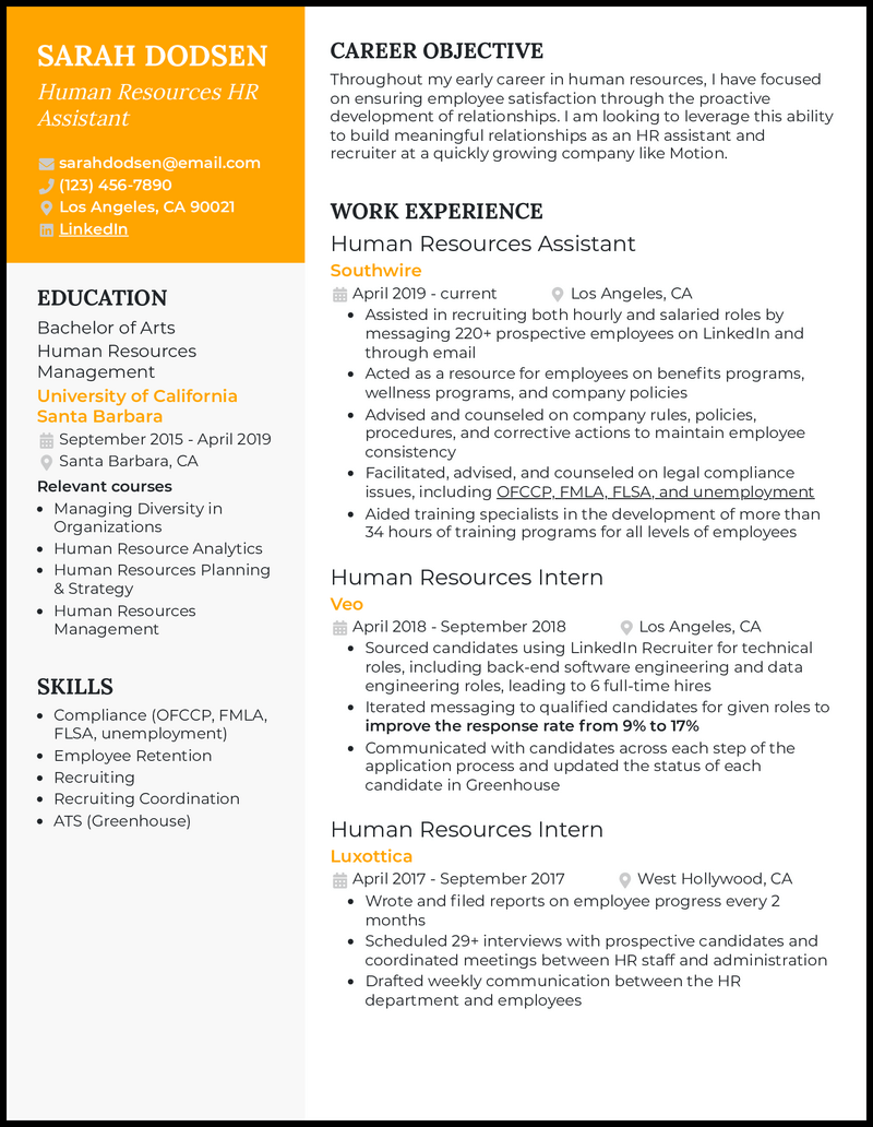 5 Human Resources HR Assistant - Human Resources Assistant Yellow Resume Example