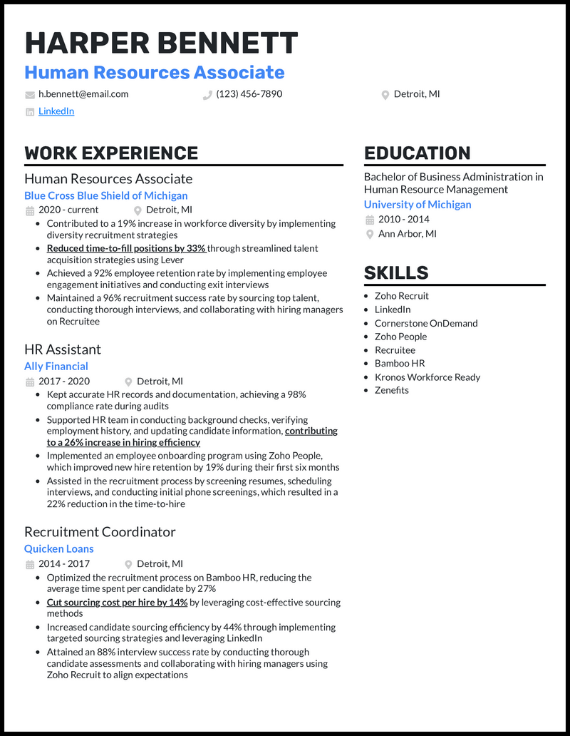 hr resume sample for 8 years experience