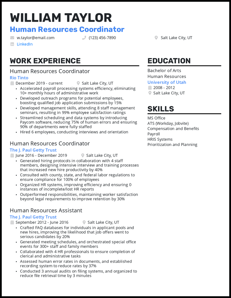 human resources skills resume