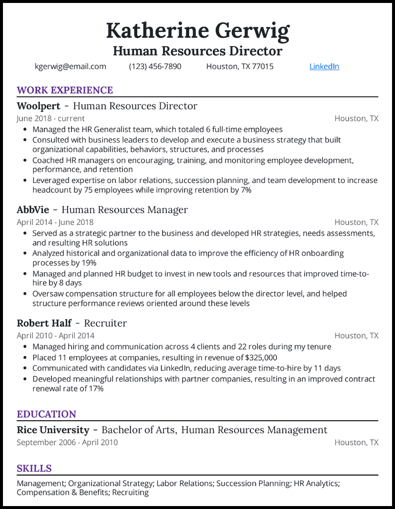 hr description for resume