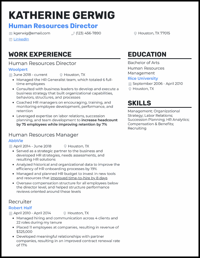 resume objective for human resources director