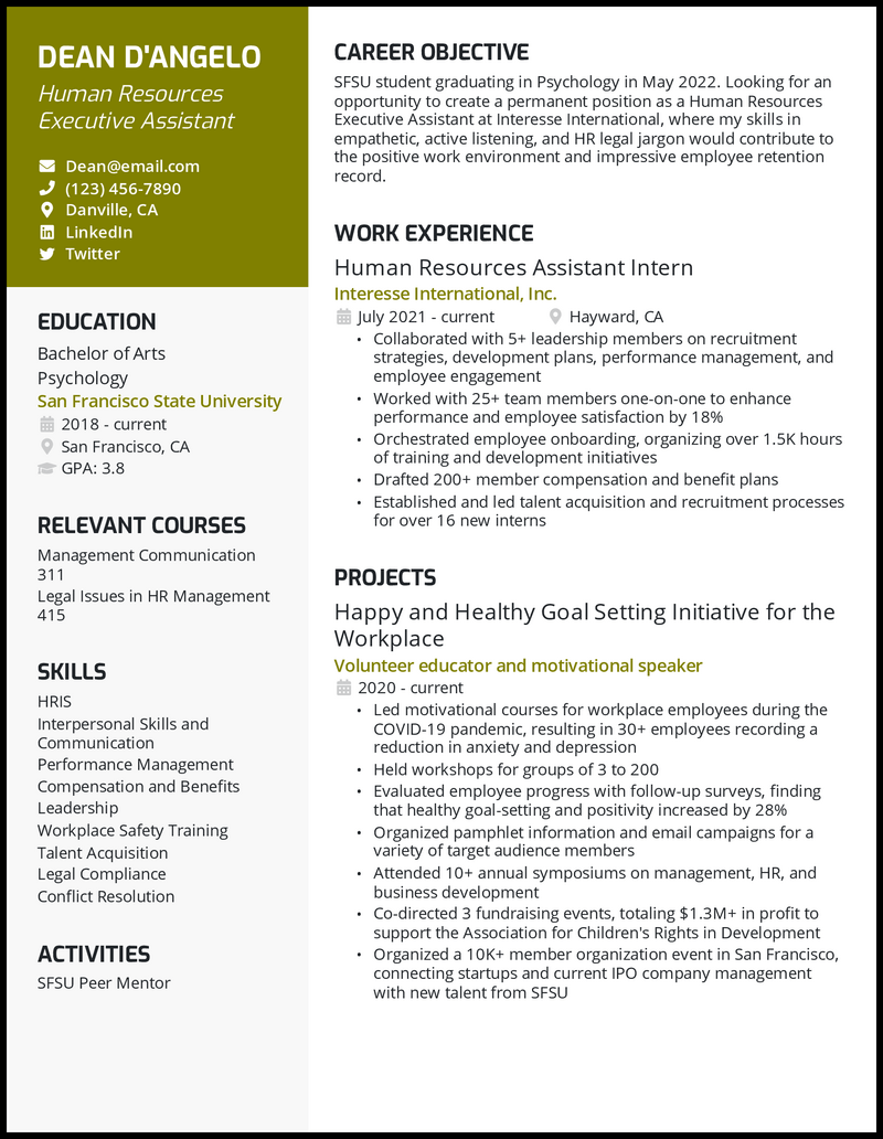 resume profile examples for students