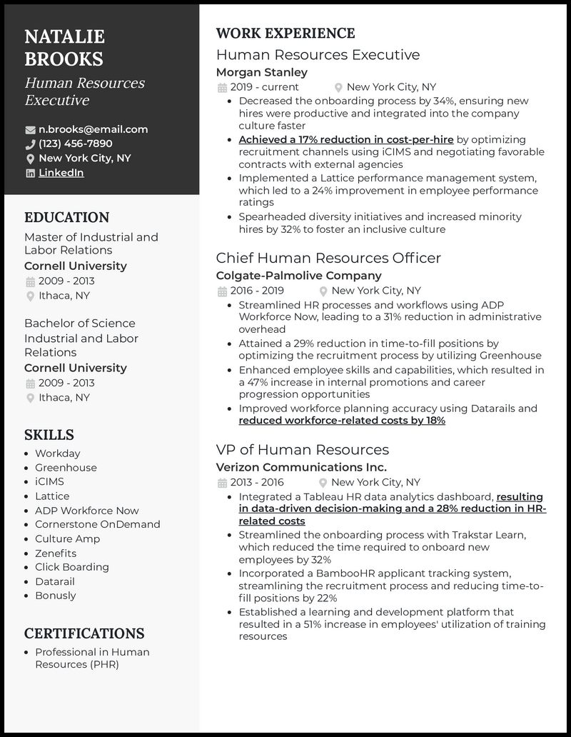 hr description for resume