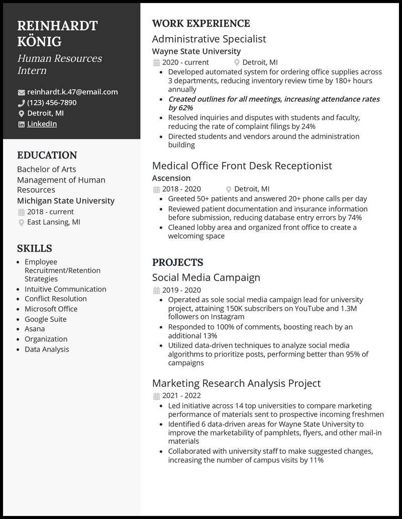 5 Human Resources HR Intern Resume Examples For 2024   Human Resources Intern Elegant Resume Example 