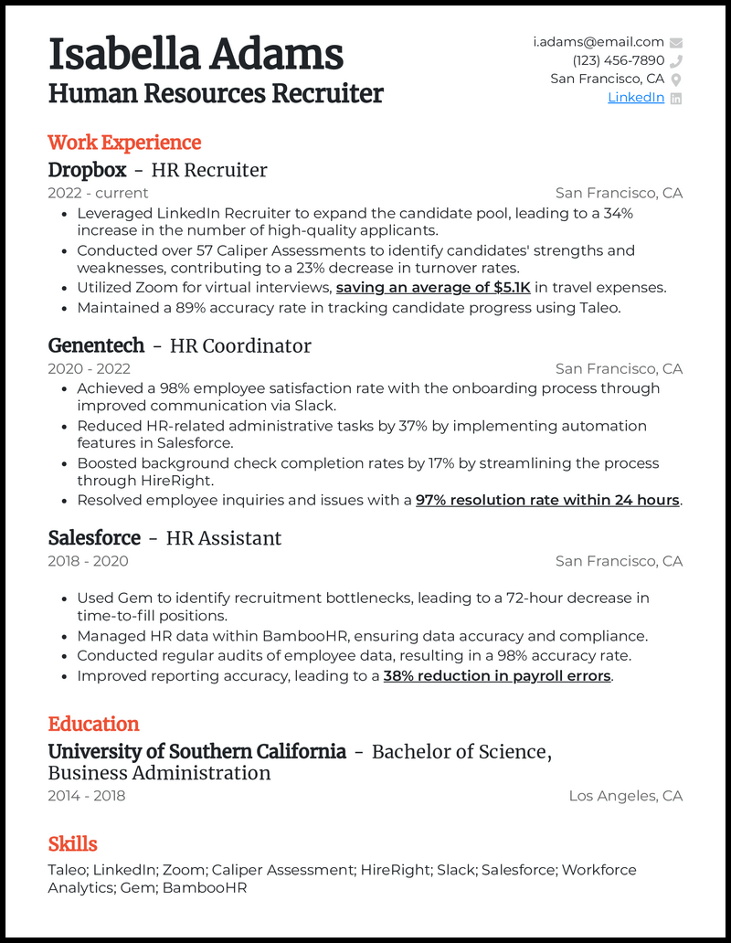 human resources resume skills examples