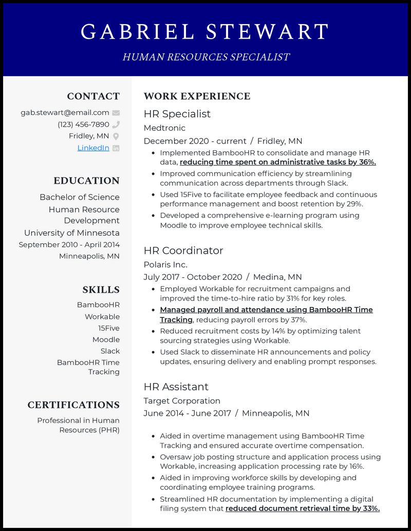 Official resume template for human resources specialist 