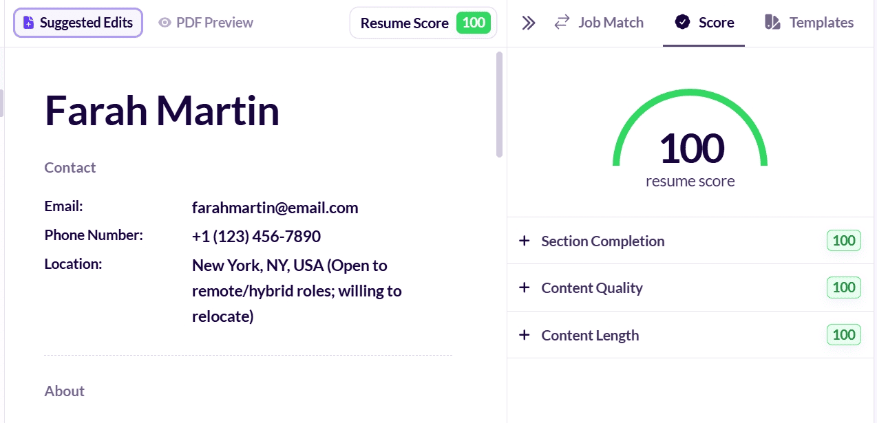 Huntr's resume score feature shows users the quality of their resumes
