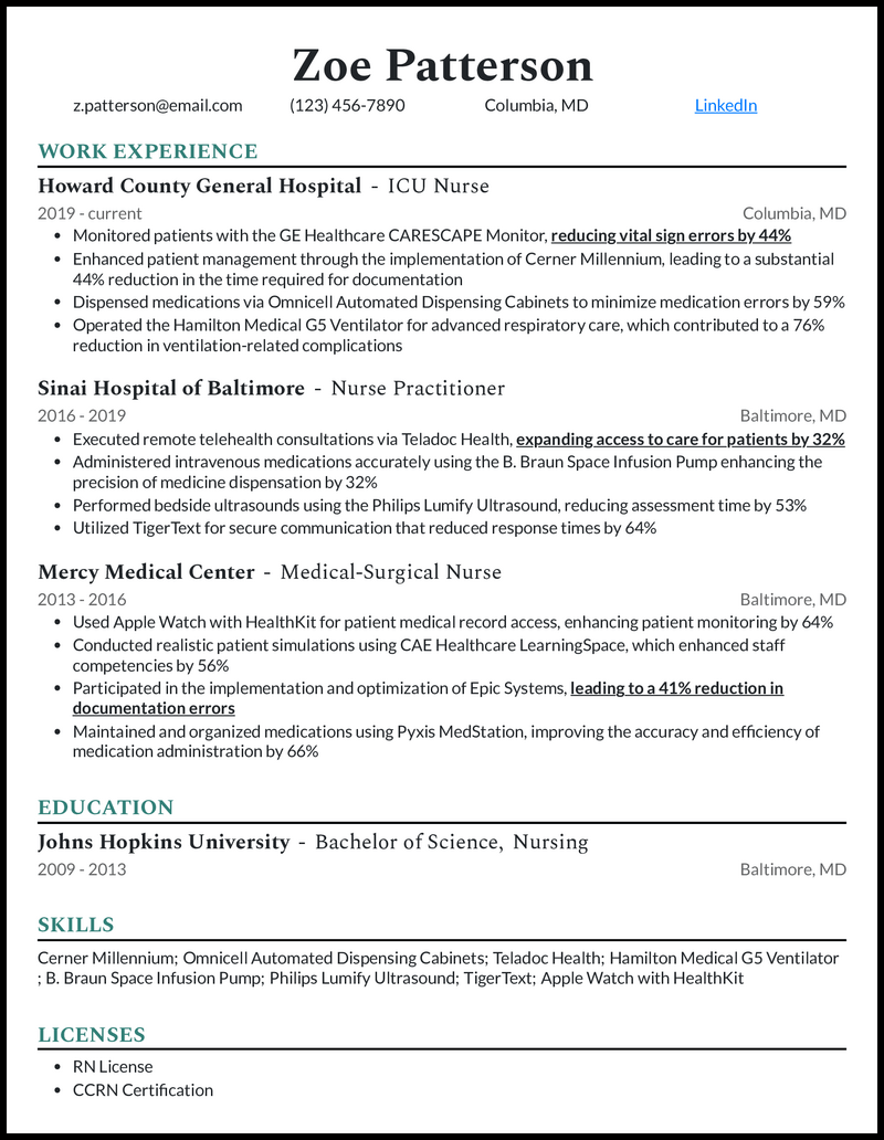 ICU Nurse 3 resume example with 10 years of experience