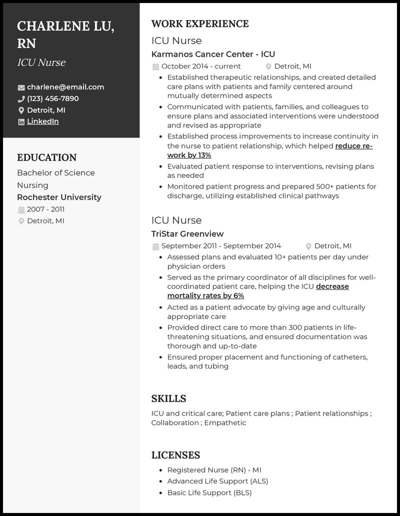 critical care nurse resume