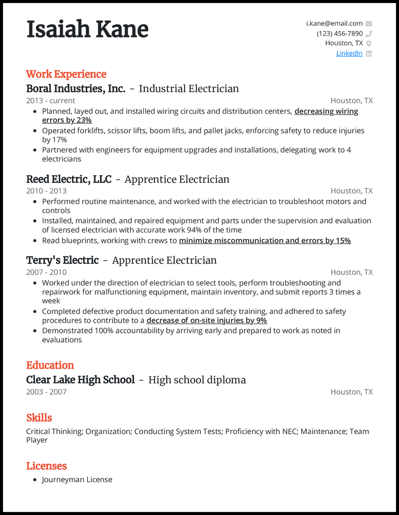 7 Electrician Resume Examples Templates   Industrial Electrician Resume Example 