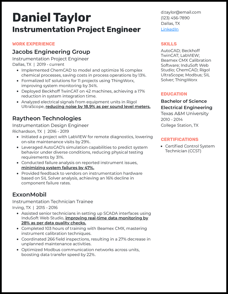 7 Project Engineer Resume Examples - Instrumentation Project Engineer Salmon Resume Example 