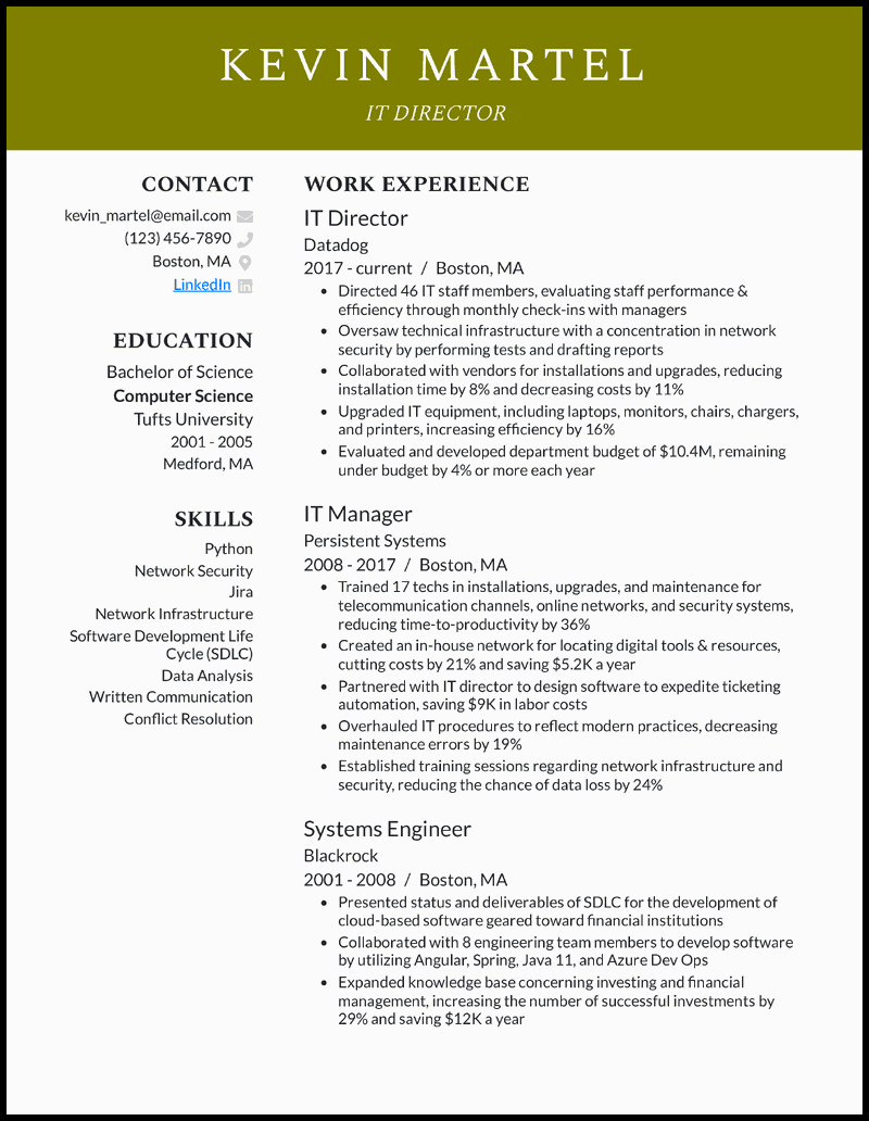 11 Best IT Resume Examples amp Samples - It Director Olive Resume Example 