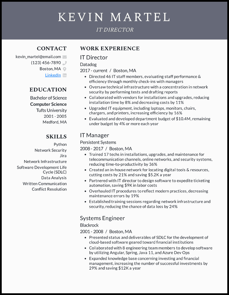 It director resume example with 21 years of experience