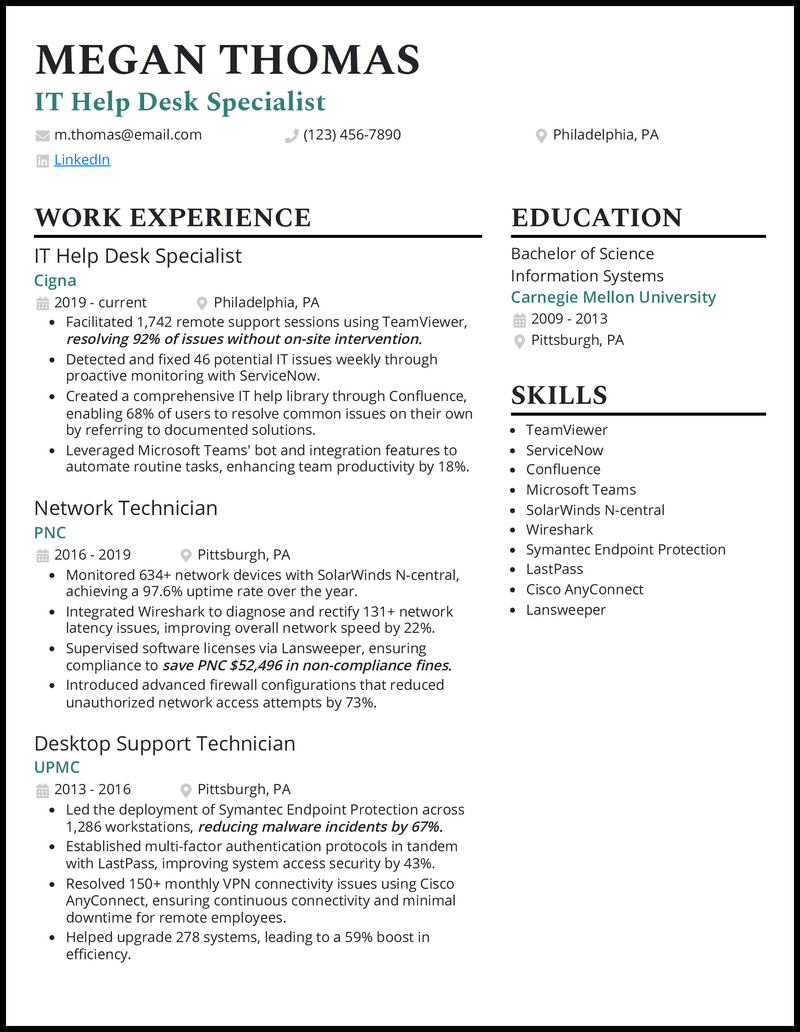 5 Help Desk Resume Examples Built To Work In 2024   It Help Desk Resume Example 