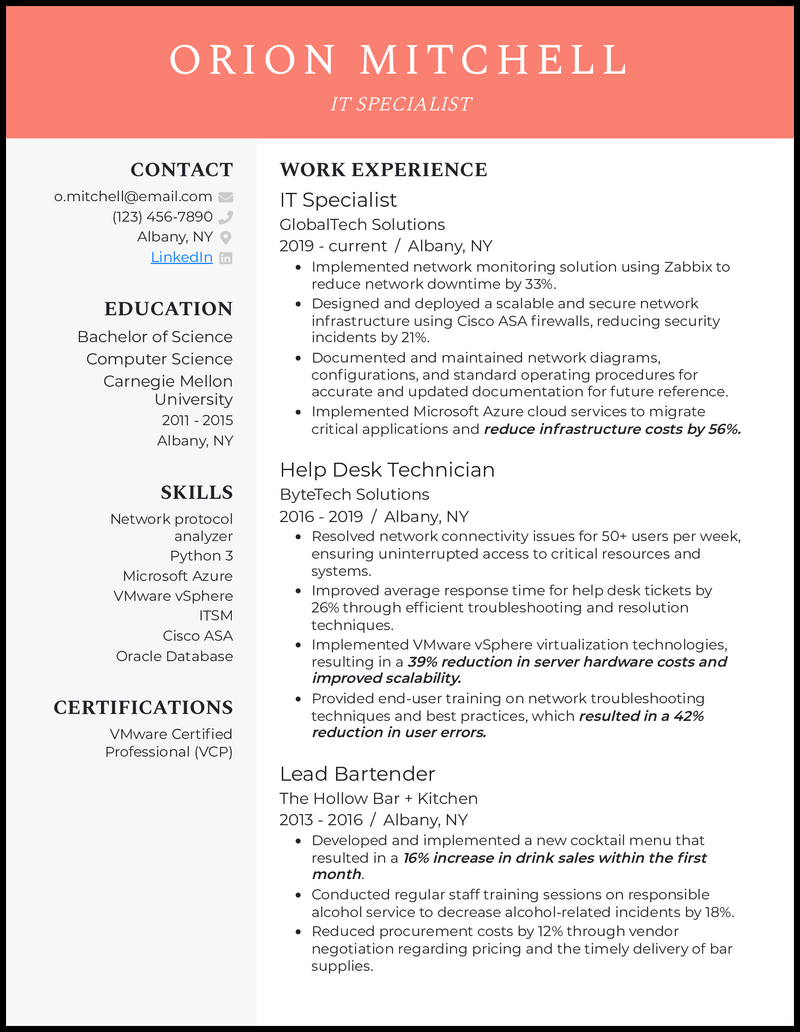 3 IT Specialist Resume Examples Proven to Work in 2024