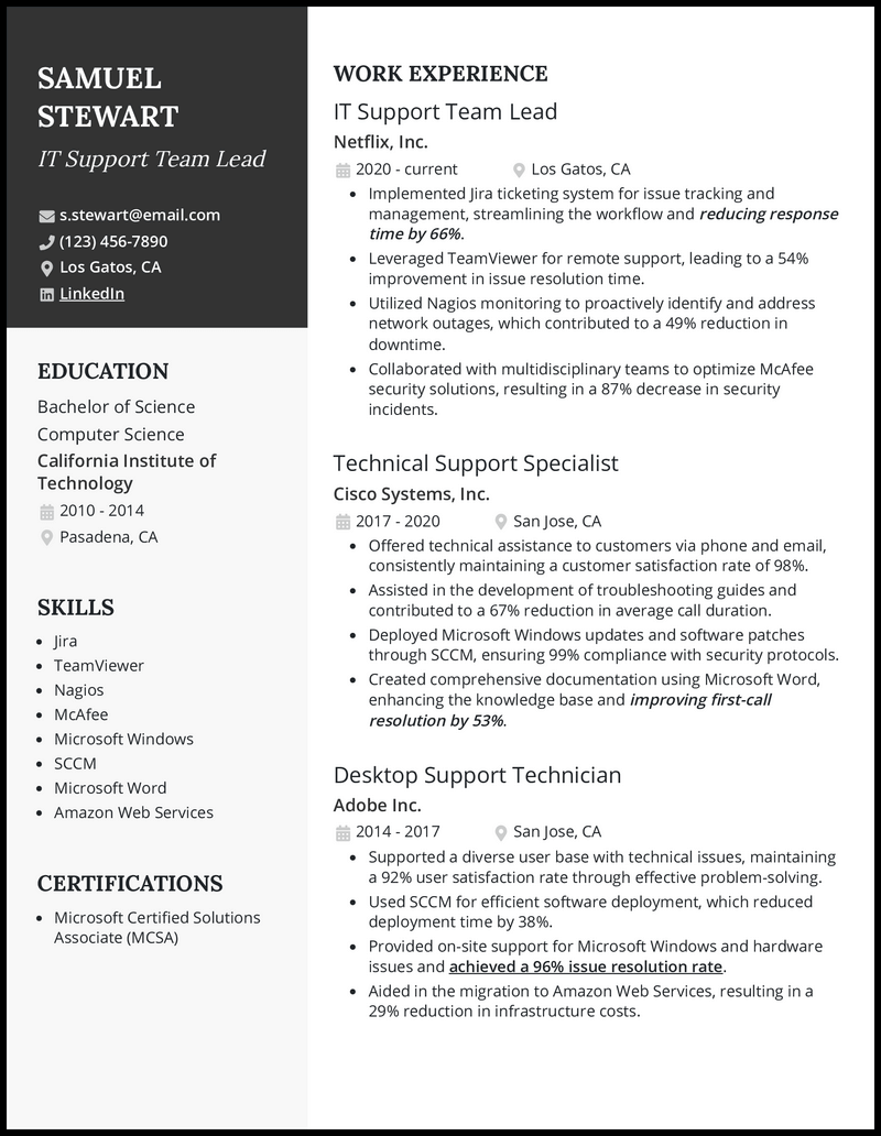 5 IT Support Resume Examples To Land Interviews In 2024   It Support Resume Example 