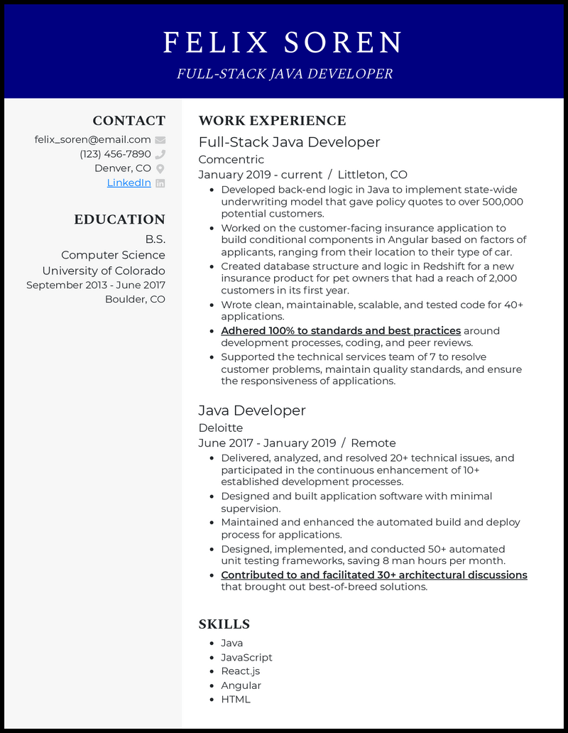 3 Full Stack Java Developer Resume Examples For 2026 3 Full Stack Java Developer Resume Examples For 2026