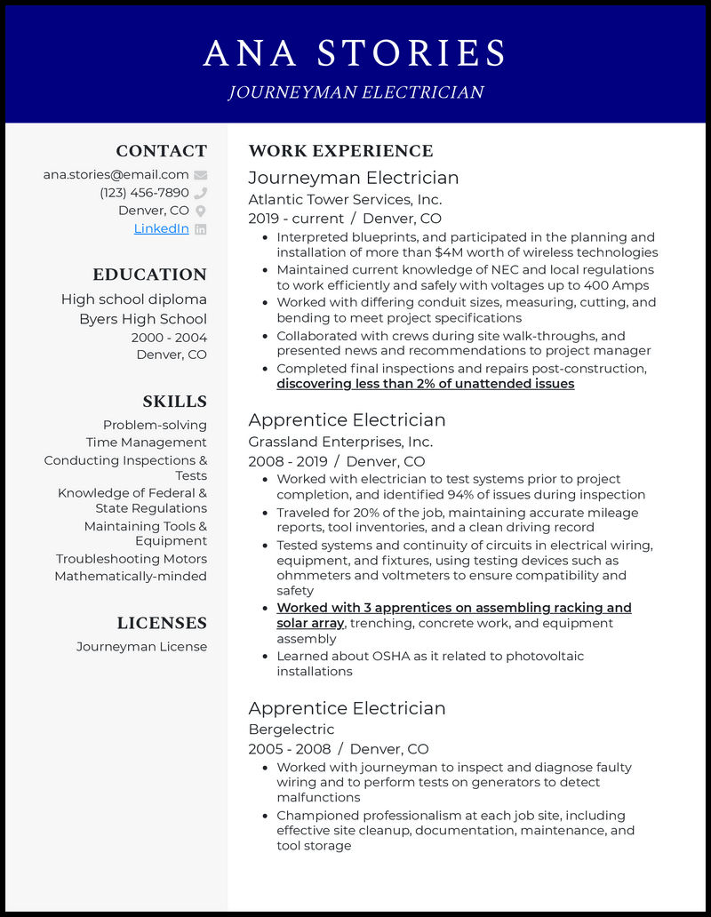 3 Journeyman Electrician Resume Examples for 2023