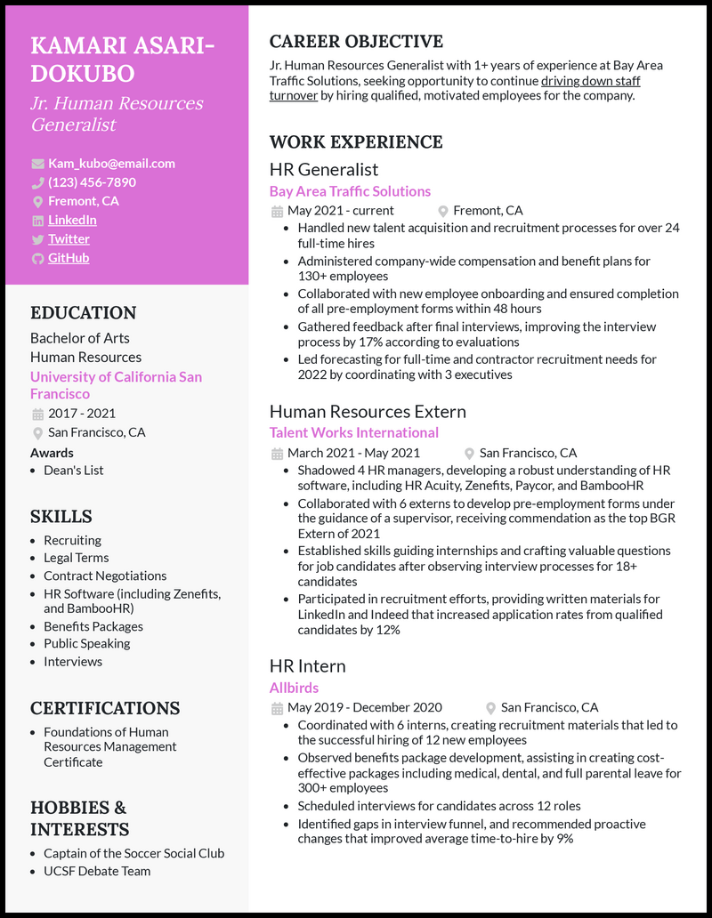 hr description for resume