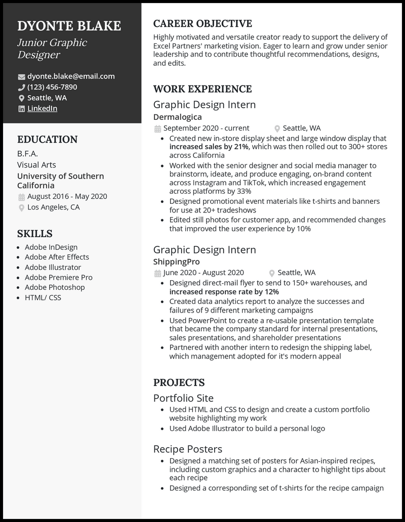 3 Junior Graphic Designer Resume Examples For 2024   Junior Graphic Designer Elegant Resume Example 