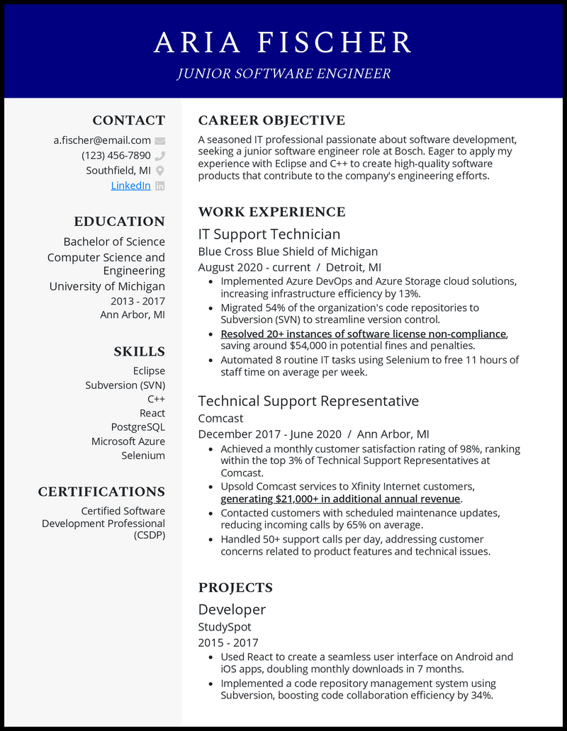 3 Junior Software Engineer Resume Examples for 2023