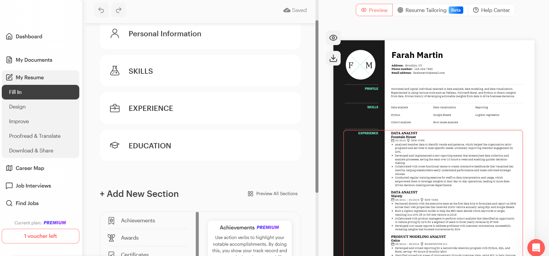 Kickresume's resume builder platform and workflow