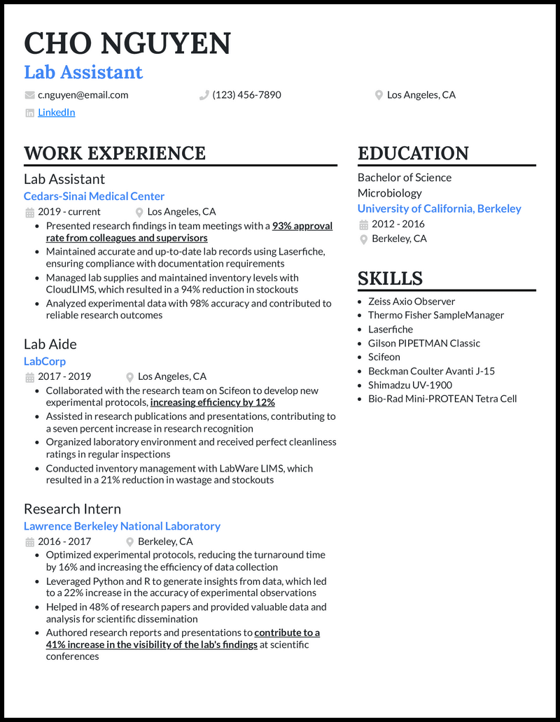 5 Lab Technician Resume Examples Made for 2024