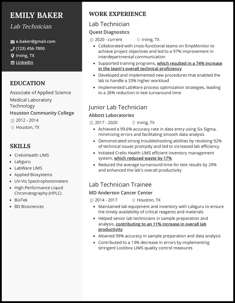 medical laboratory technician resume Lab technician resume sample