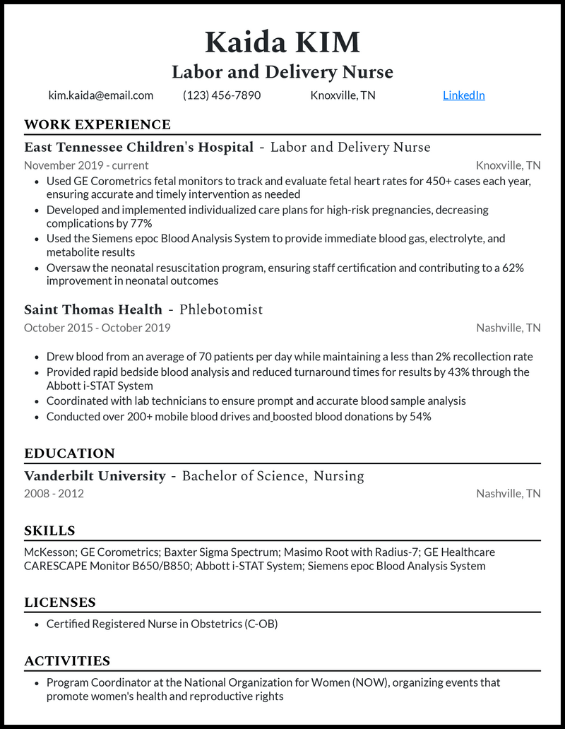 3 Labor and Delivery Nurse Resume Examples for 2024