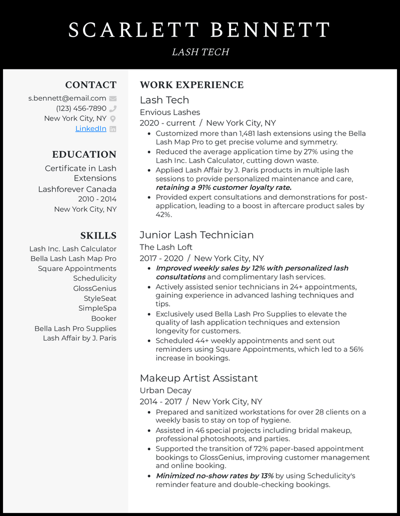 7 Cosmetology Resume Examples That - Lash Tech Black Resume Example