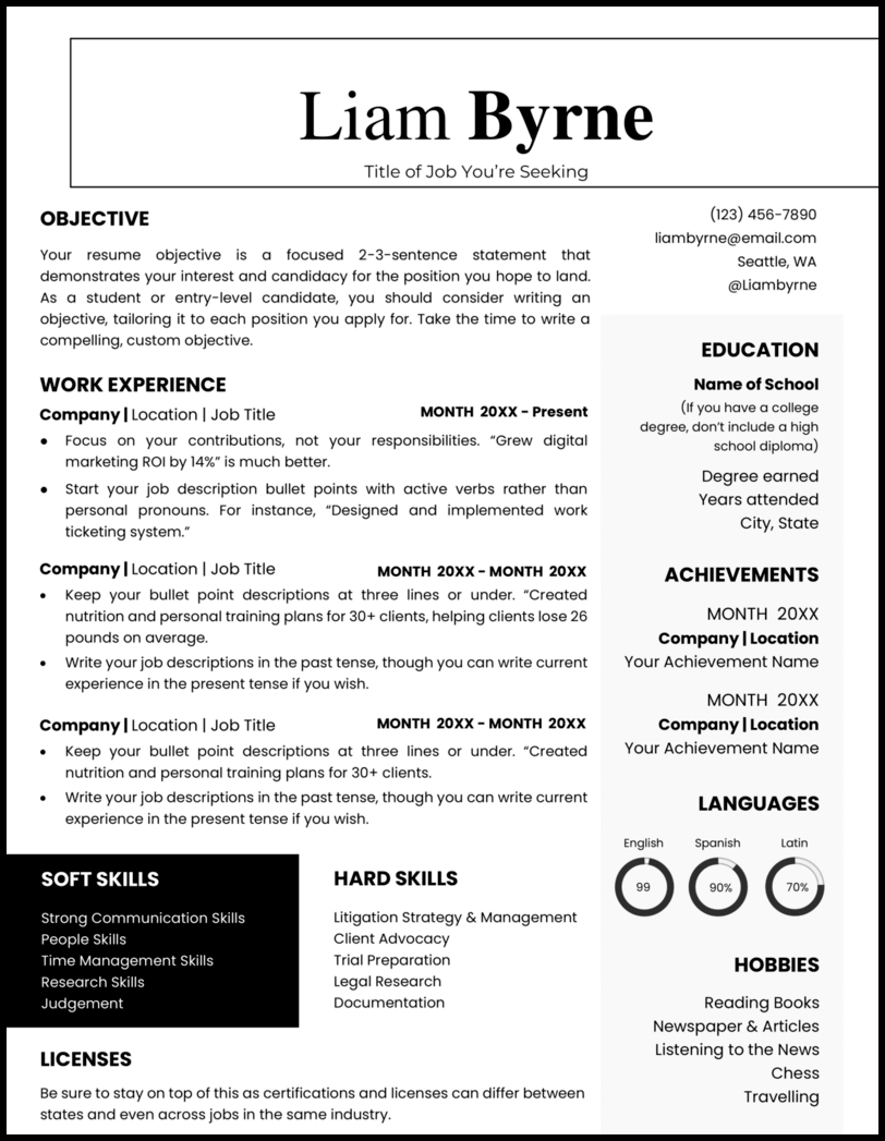 The lawyer up Word resume template