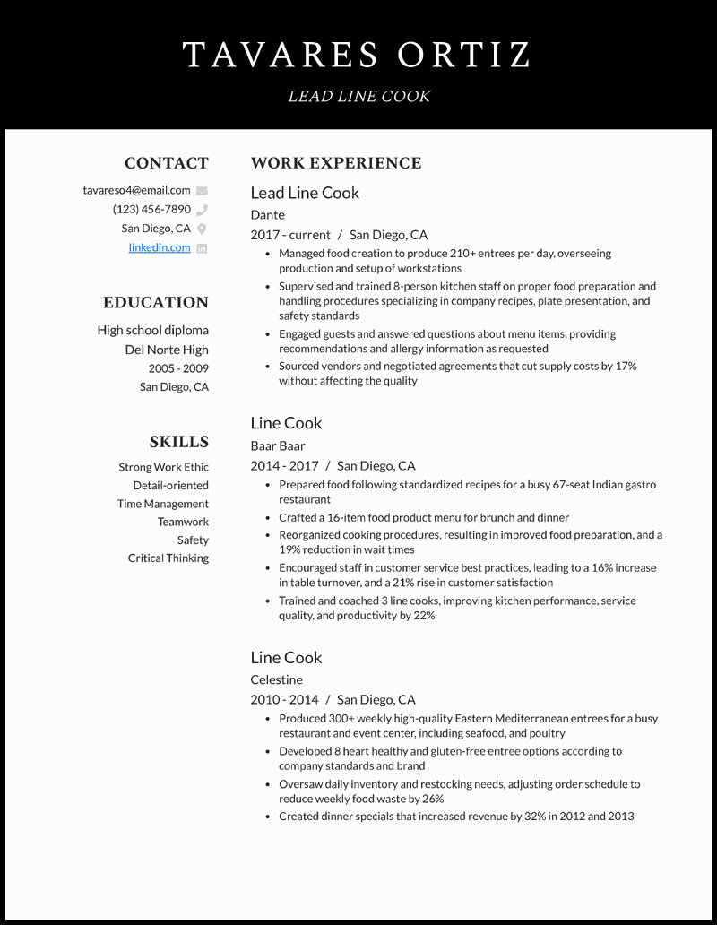 7 Line Cook Resume Examples [&amp; Templates]